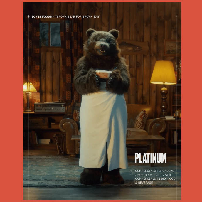 Lowes Foods Brown Bear holding a bowl in the rustic Brown Bag campaign set.